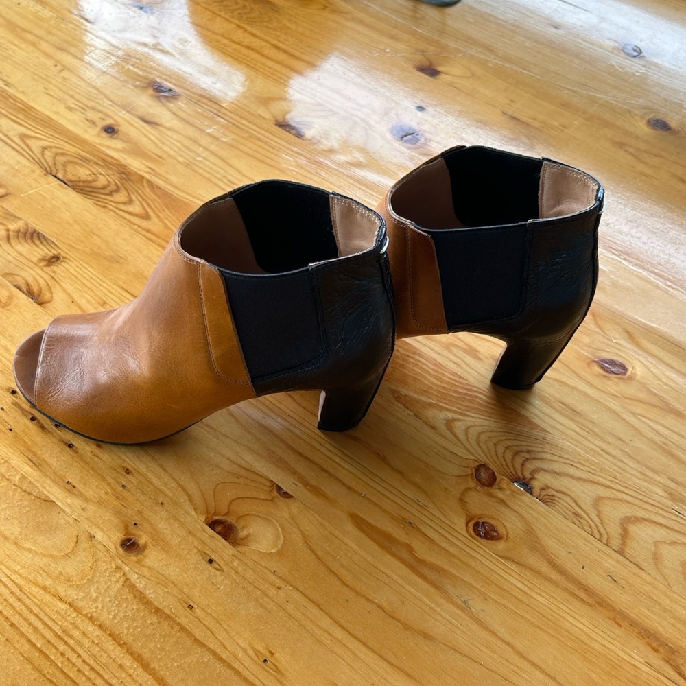 Maison Martin Margiela Tan and Black Ankle Booties with Chunky Heel